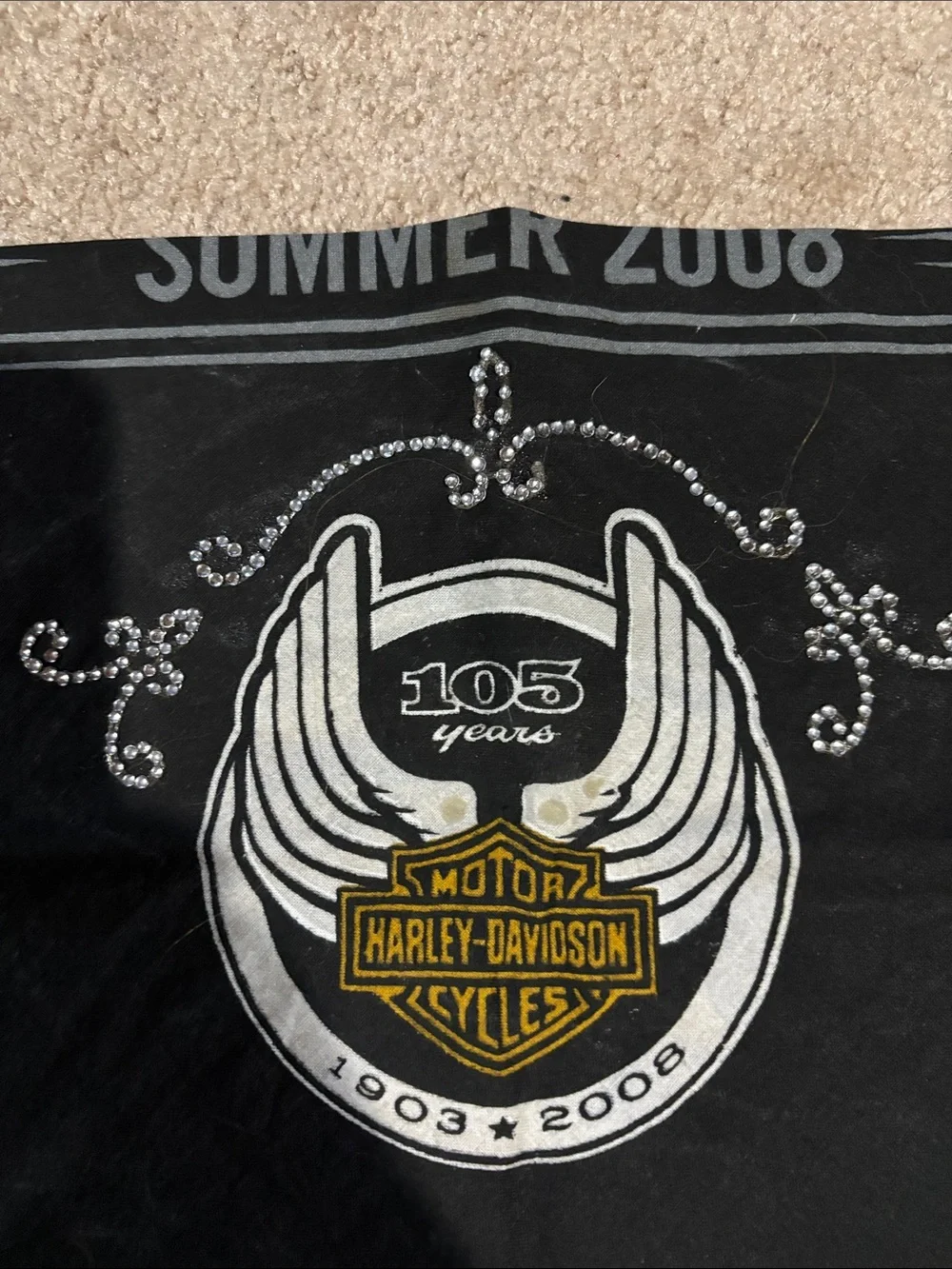 Harley-Davidson Black Bandana with White and Gold Emblems